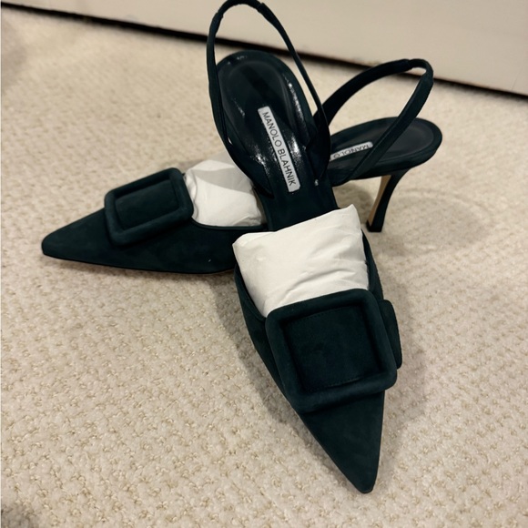Manolo Blahnik Dark Green Slingback Maysi Heels - Picture 5 of 10